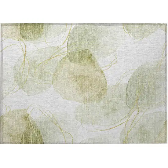 Green and Ivory Abstract Washable Non Skid Indoor Outdoor Area Rug Photo 4