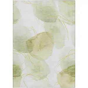 Photo of Green and Ivory Abstract Washable Non Skid Indoor Outdoor Area Rug