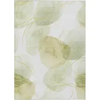 Photo of Green and Ivory Abstract Washable Non Skid Indoor Outdoor Area Rug