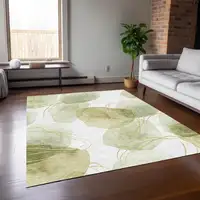 Photo of Green and Ivory Abstract Washable Non Skid Indoor Outdoor Area Rug