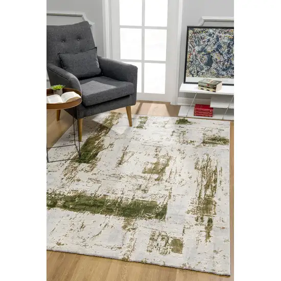 Green and Ivory Distressed Area Rug Photo 5