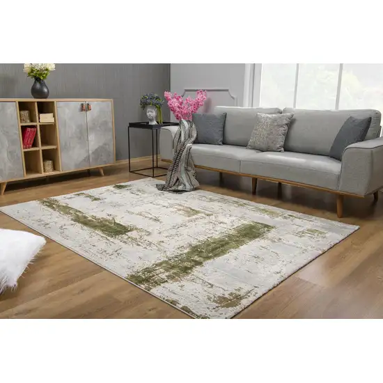 Green and Ivory Distressed Area Rug Photo 6