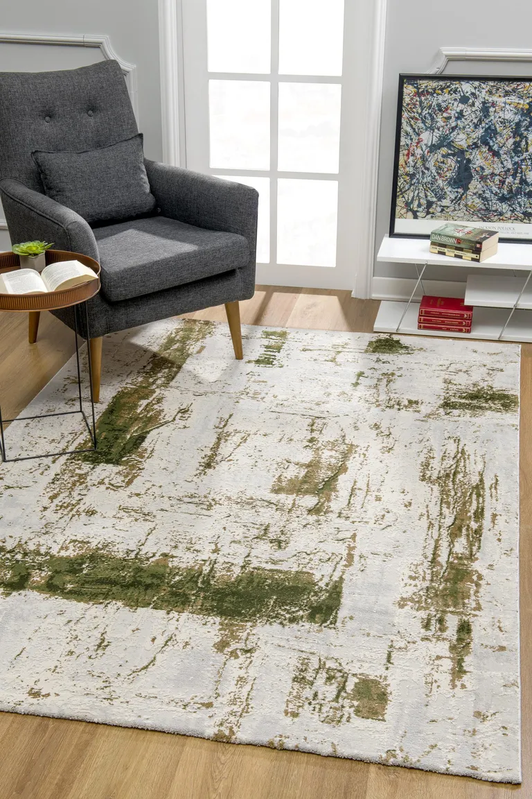 Green and Ivory Distressed Area Rug Photo 5