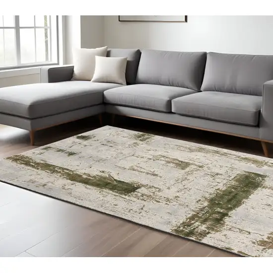 Green and Ivory Abstract Distressed Area Rug Photo 2