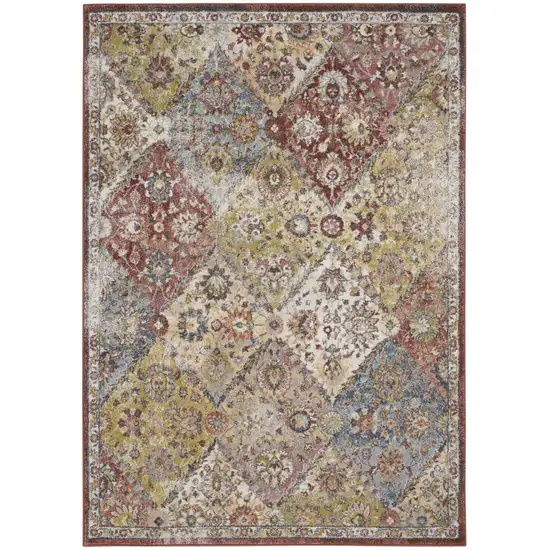 Green and Ivory Floral Distressed Area Rug Photo 2