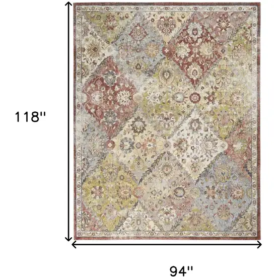 Green and Ivory Floral Distressed Area Rug Photo 3