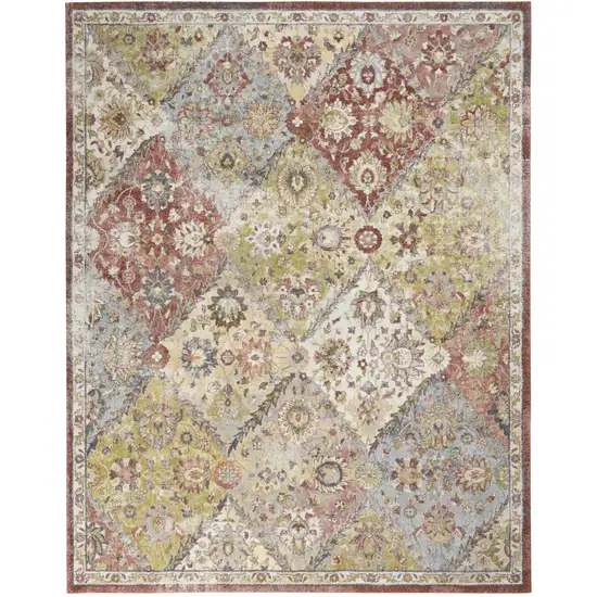 Green and Ivory Floral Distressed Area Rug Photo 2