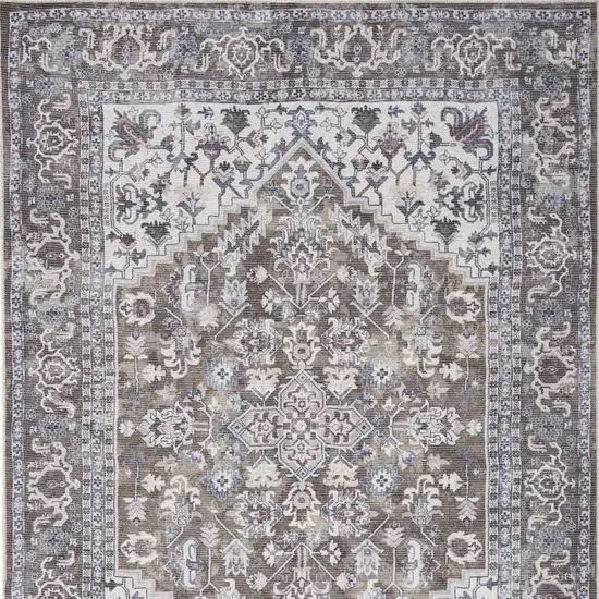 Green and Ivory Floral Medallion Power Loom Distressed Area Rug Photo 8