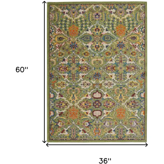 Green and Ivory Floral Power Loom Area Rug Photo 3