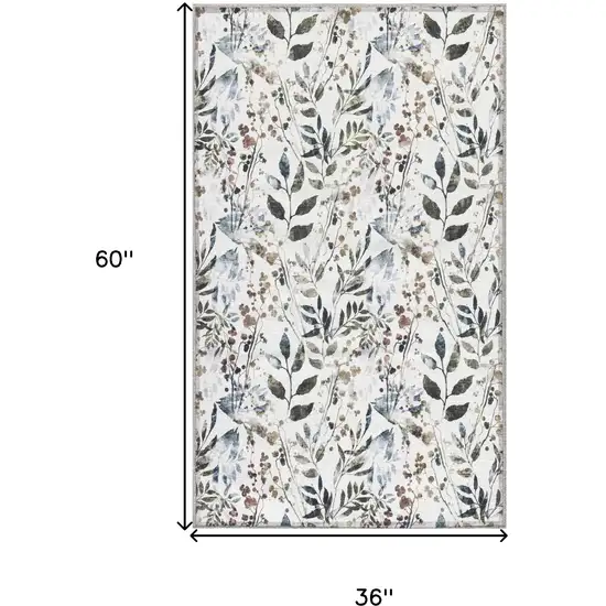 Green and Ivory Floral Power Loom Washable Non Skid Area Rug Photo 9