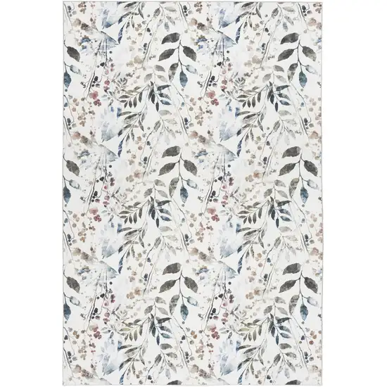 Green and Ivory Floral Power Loom Washable Non Skid Area Rug Photo 1