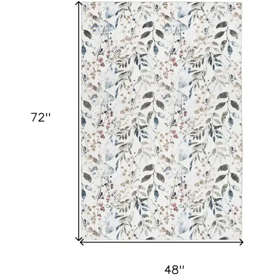 Green and Ivory Floral Power Loom Washable Non Skid Area Rug Photo 3