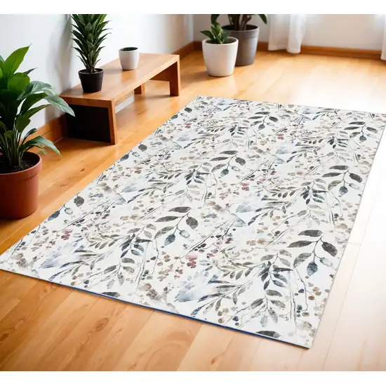 Green and Ivory Floral Power Loom Washable Non Skid Area Rug Photo 1