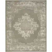 Photo of Green and Ivory Medallion Power Loom Distressed Area Rug