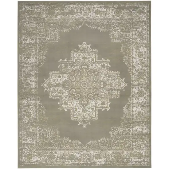 Green and Ivory Medallion Power Loom Distressed Area Rug Photo 2