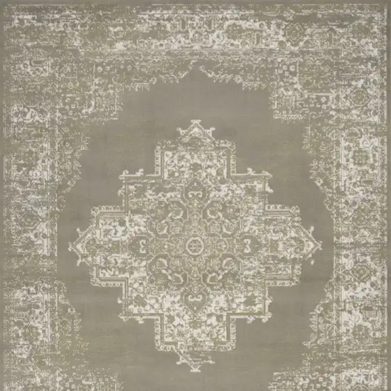 Green and Ivory Medallion Power Loom Distressed Area Rug Photo 7