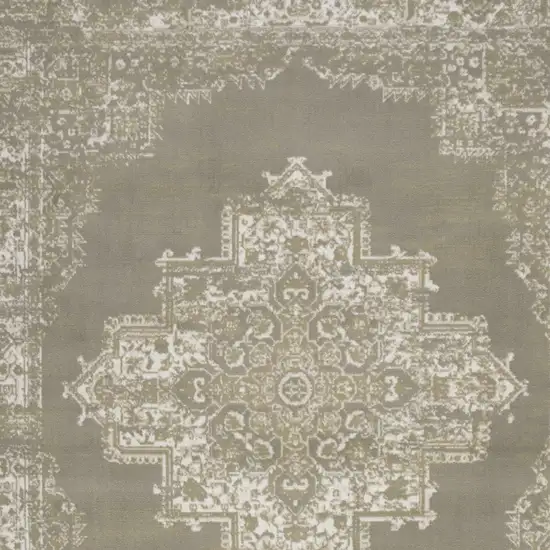 Green and Ivory Medallion Power Loom Distressed Area Rug Photo 6