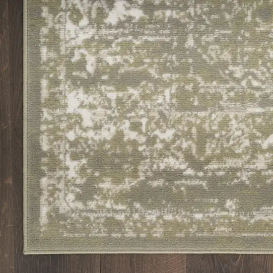 Green and Ivory Medallion Power Loom Distressed Area Rug Photo 4