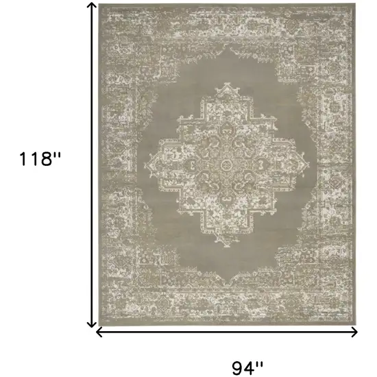 Green and Ivory Medallion Power Loom Distressed Area Rug Photo 3