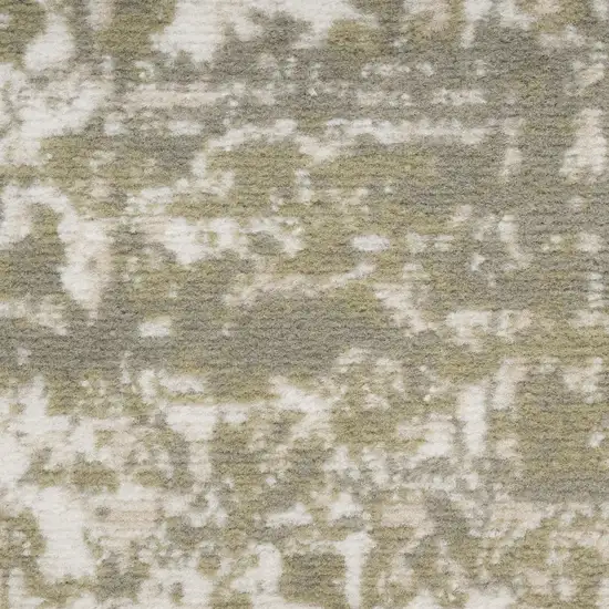 Green and Ivory Medallion Power Loom Distressed Runner Rug Photo 9