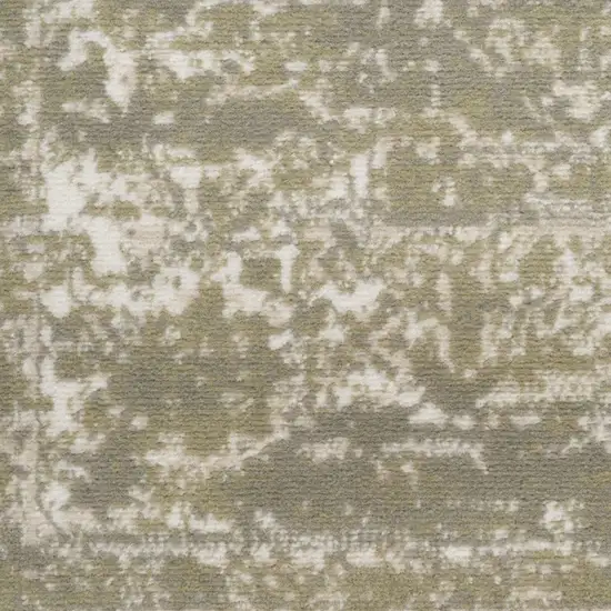 Green and Ivory Medallion Power Loom Distressed Runner Rug Photo 5