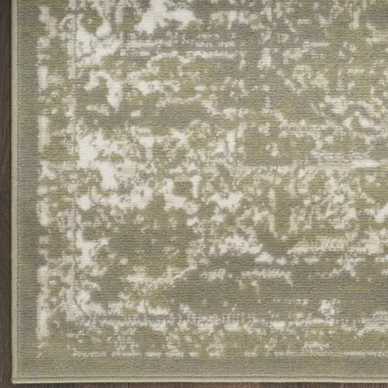 Green and Ivory Medallion Power Loom Distressed Runner Rug Photo 6