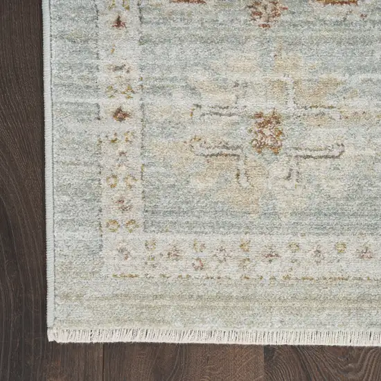 Green and Ivory Oriental Power Loom Distressed Area Rug With Fringe Photo 4