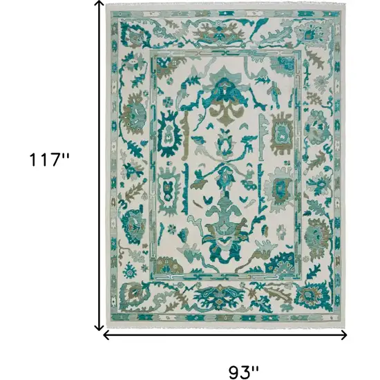 Green and Ivory Wool Floral Hand Knotted Area Rug With Fringe Photo 3