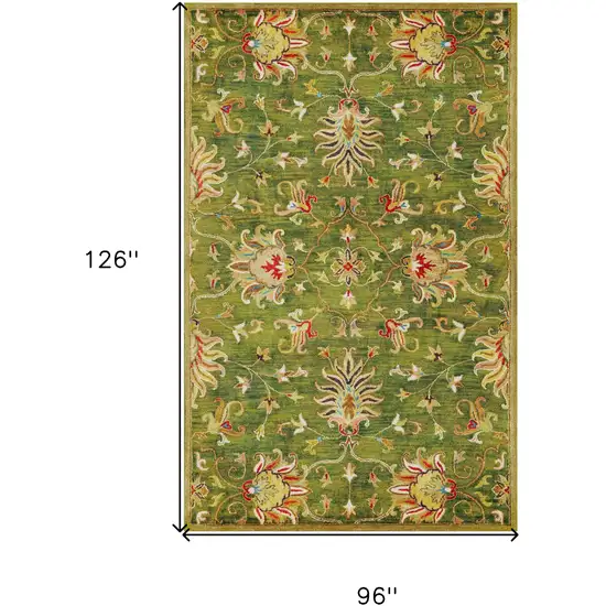 Green and Ivory Wool Floral Handmade Area Rug Photo 6