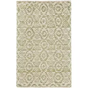 Photo of Green and Ivory Wool Southwestern Hand Knotted Area Rug