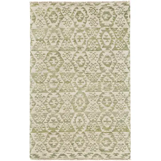 Green and Ivory Wool Southwestern Hand Knotted Area Rug Photo 4