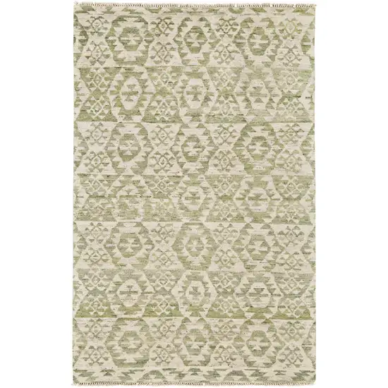 Green and Ivory Wool Southwestern Hand Knotted Area Rug Photo 5