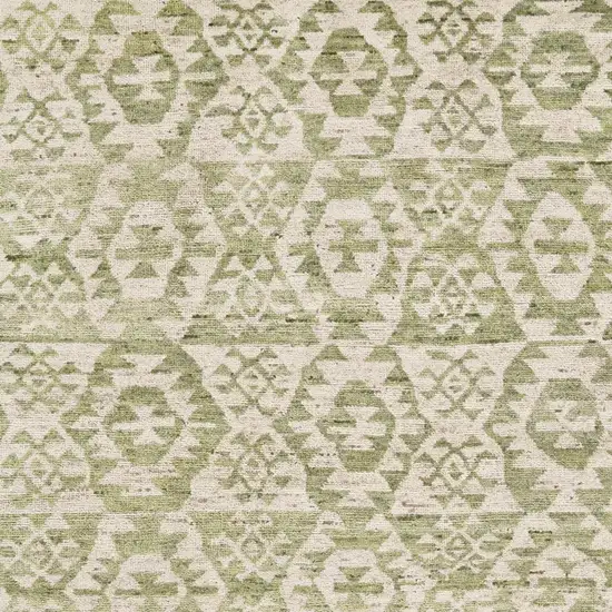 Green and Ivory Wool Southwestern Hand Knotted Area Rug Photo 6