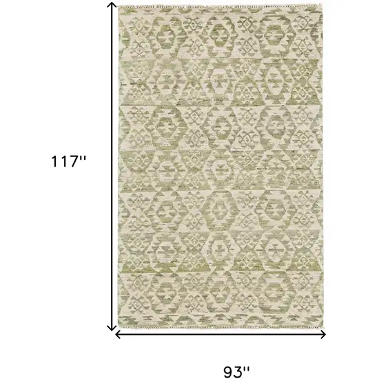 Green and Ivory Wool Southwestern Hand Knotted Area Rug Photo 3