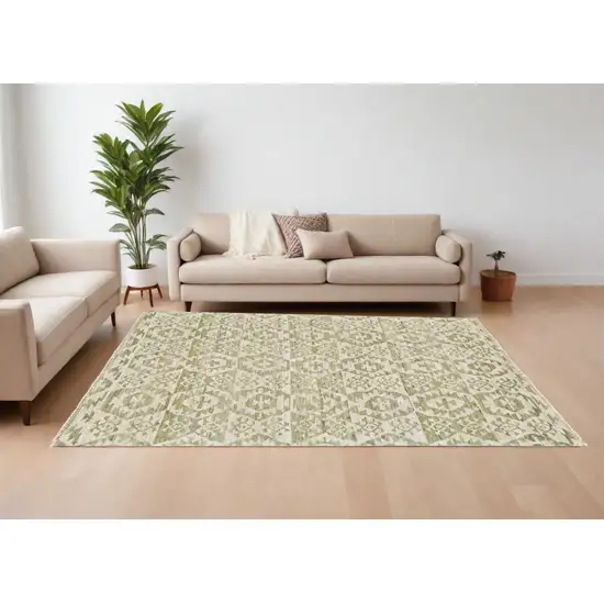 Green and Ivory Wool Southwestern Hand Knotted Area Rug Photo 1