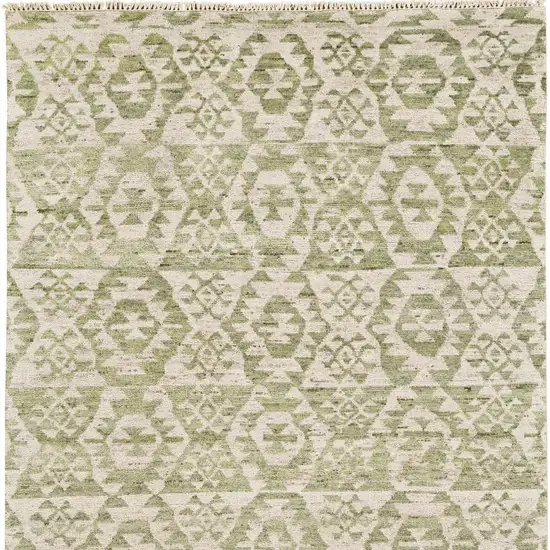 Green and Ivory Wool Southwestern Hand Knotted Area Rug Photo 5