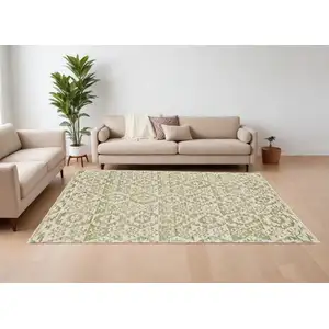 Photo of Green and Ivory Wool Southwestern Hand Knotted Area Rug