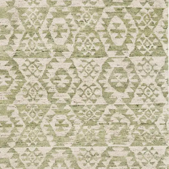 Green and Ivory Wool Southwestern Hand Knotted Area Rug Photo 6