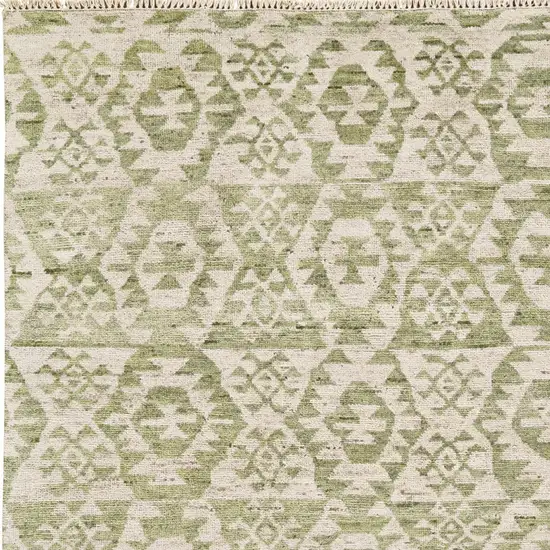 Green and Ivory Wool Southwestern Hand Knotted Area Rug Photo 5