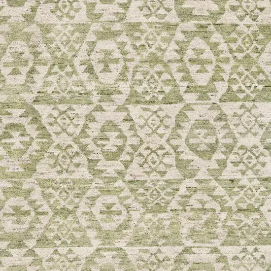 Green and Ivory Wool Southwestern Hand Knotted Area Rug Photo 8