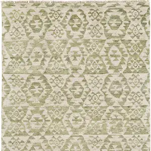 Photo of Green and Ivory Wool Southwestern Hand Knotted Area Rug