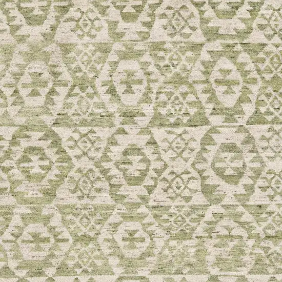 Green and Ivory Wool Southwestern Hand Knotted Area Rug Photo 9