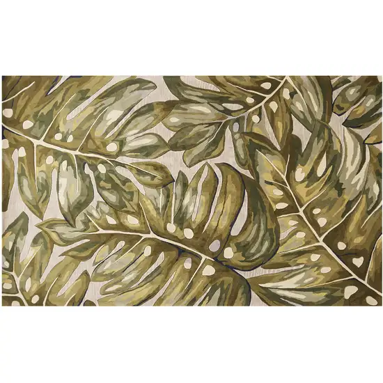 Green and Ivory Wool Tropical Botanical Hand Tufted Area Rug Photo 3