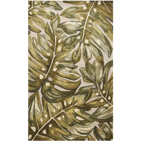 Green and Ivory Wool Tropical Botanical Hand Tufted Area Rug Photo 1