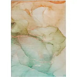 Photo of Green and Pink Abstract Washable Non Skid Indoor Outdoor Area Rug