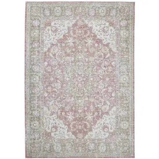 Green and Pink Medallion Power Loom Distressed Area Rug Photo 1