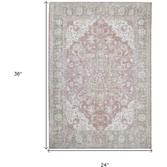 Green and Pink Medallion Power Loom Distressed Area Rug Photo 7