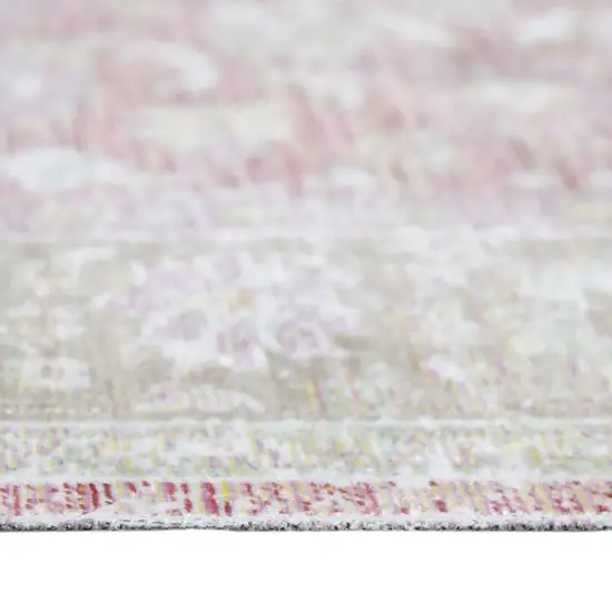 Green and Pink Medallion Power Loom Distressed Area Rug Photo 3