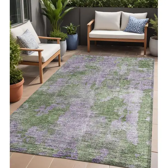 Green and Purple Abstract Washable Non Skid Indoor Outdoor Area Rug Photo 1