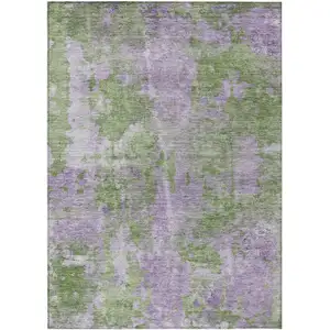 Photo of Green and Purple Abstract Washable Non Skid Indoor Outdoor Area Rug